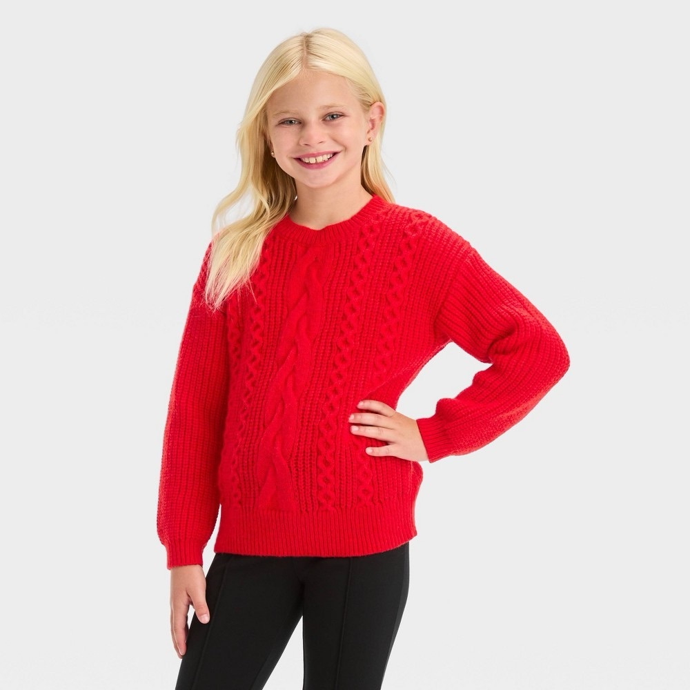 Girls' Cable Knit Pullover Sweater - Cat & Jack™ Red Various Sizes